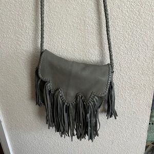 Grey Fringe Cut N’ Paste purse